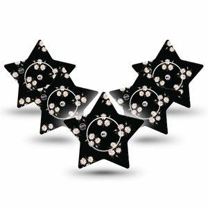 ExpressionMed Black Daisies Freestyle Libre 2 and Libre 2 Plus Star Shape Tape, Abbott Lingo,  5-Pack Tape and 5-Pack Sticker Vintage Daisy Print, Adhesive Tape CGM Design