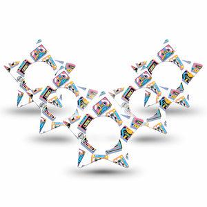 ExpressionMed Vintage Music Tapes Freestyle Libre 2 and Libre 2 Plus Star Shape Tape, Abbott Lingo, 5-Pack Tape Fun Colorful Music Tapes, Adhesive Patch CGM Design