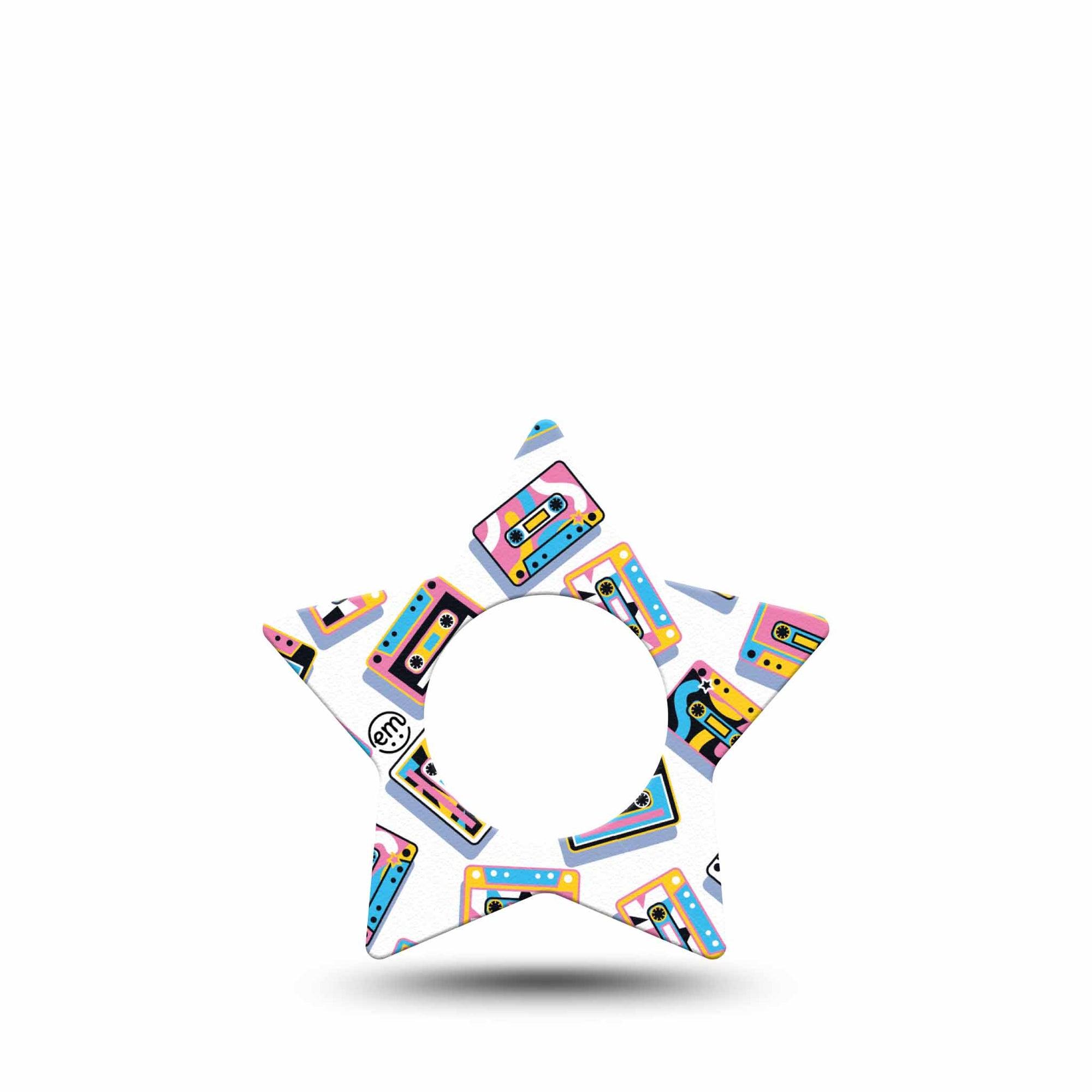 ExpressionMed Vintage Music Tapes Freestyle Libre 2 and Libre 2 Plus Star Shape Tape, Abbott Lingo, Single Tape Pastel Retro Multicolored Cassettes, Adhesive Patch CGM Design