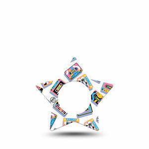 ExpressionMed Vintage Music Tapes Freestyle Libre 2 and Libre 2 Plus Star Shape Tape, Abbott Lingo, Single Tape Pastel Retro Multicolored Cassettes, Adhesive Patch CGM Design