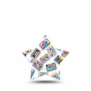 ExpressionMed Vintage Music Tapes Freestyle Libre 2 and Libre 2 Plus Star Shape Tape, Abbott Lingo, Single Tape and Single Sticker Funky Bright Music Tapes, Adhesive Patch CGM Design