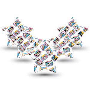ExpressionMed Vintage Music Tapes Freestyle Libre 2 and Libre 2 Plus Star Shape Tape, Abbott Lingo, 5-Pack Tape and 5-Pack Sticker Fun Colorful Music Tapes, Adhesive Patch CGM Design