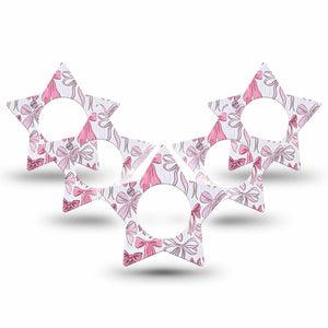 ExpressionMed Bows and Ribbons Freestyle Libre 2 and Libre 2 Plus Star Shape Tape, Abbott Lingo,  5-Pack Tape Beautiful Pink Bow, Adhesive Tape CGM Design