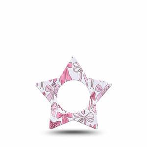 ExpressionMed Bows and Ribbons Freestyle Libre 2 and Libre 2 Plus Star Shape Tape, Abbott Lingo,  Single Tape Hair Bow Inspired Pink Ribbon, Adhesive Tape CGM Design