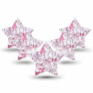 ExpressionMed Bows and Ribbons Freestyle Libre 2 and Libre 2 Plus Star Shape Tape, Abbott Lingo,  5-Pack Tape and 5-Pack Sticker Pink Stripes And Ribbon Bows, Adhesive Tape CGM Design