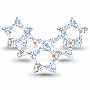 ExpressionMed Blue and Yellow Tile Freestyle Libre 2 and Libre 2 Plus Star Shape Tape, Abbott Lingo, 5-Pack Tape Blue And Orange Floral Tiles, Adhesive Patch CGM Design