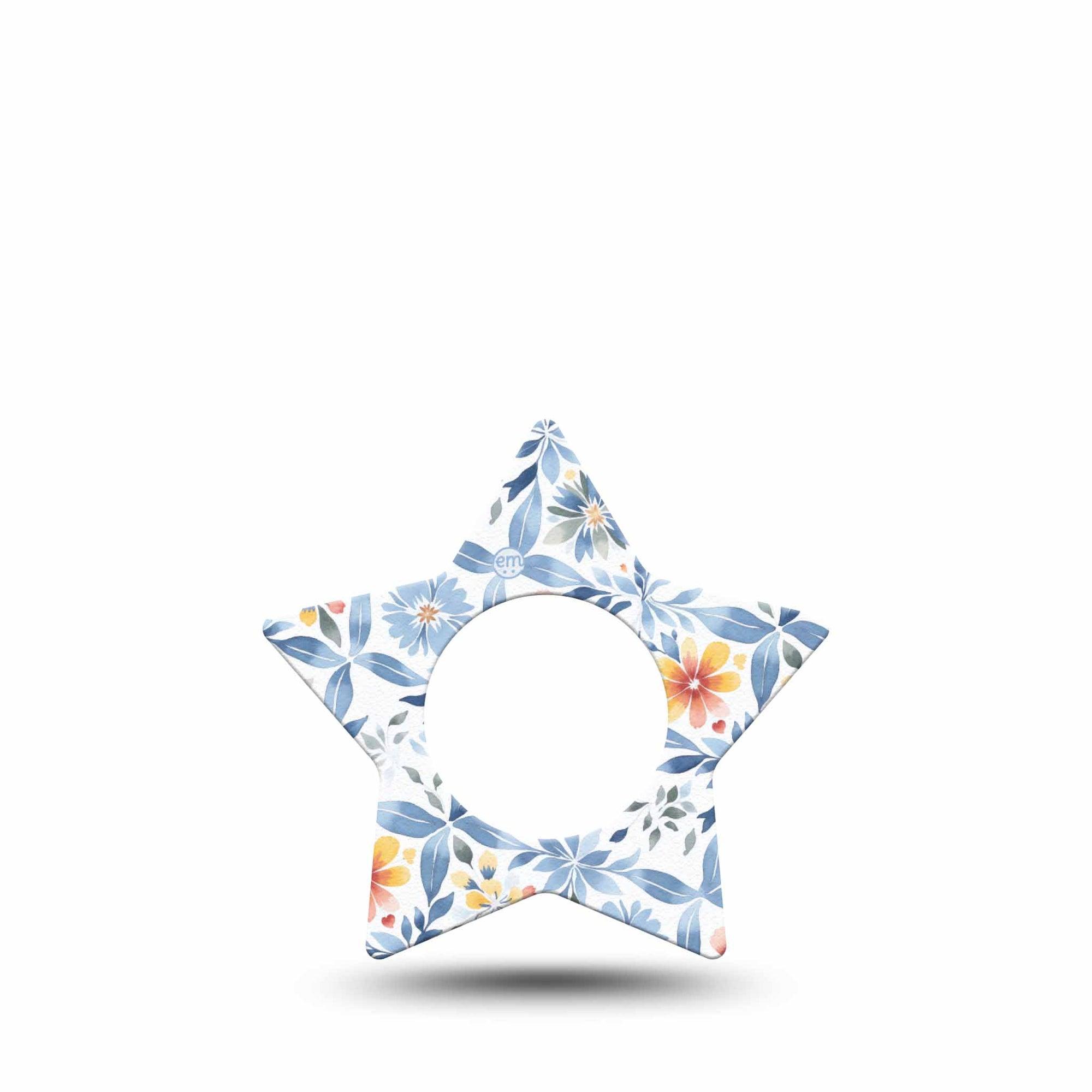 ExpressionMed Blue and Yellow Tile Freestyle Libre 2 and Libre 2 Plus Star Shape Tape, Abbott Lingo, Single Tape Beautiful Blue Tile Pattern, Adhesive Patch CGM Design