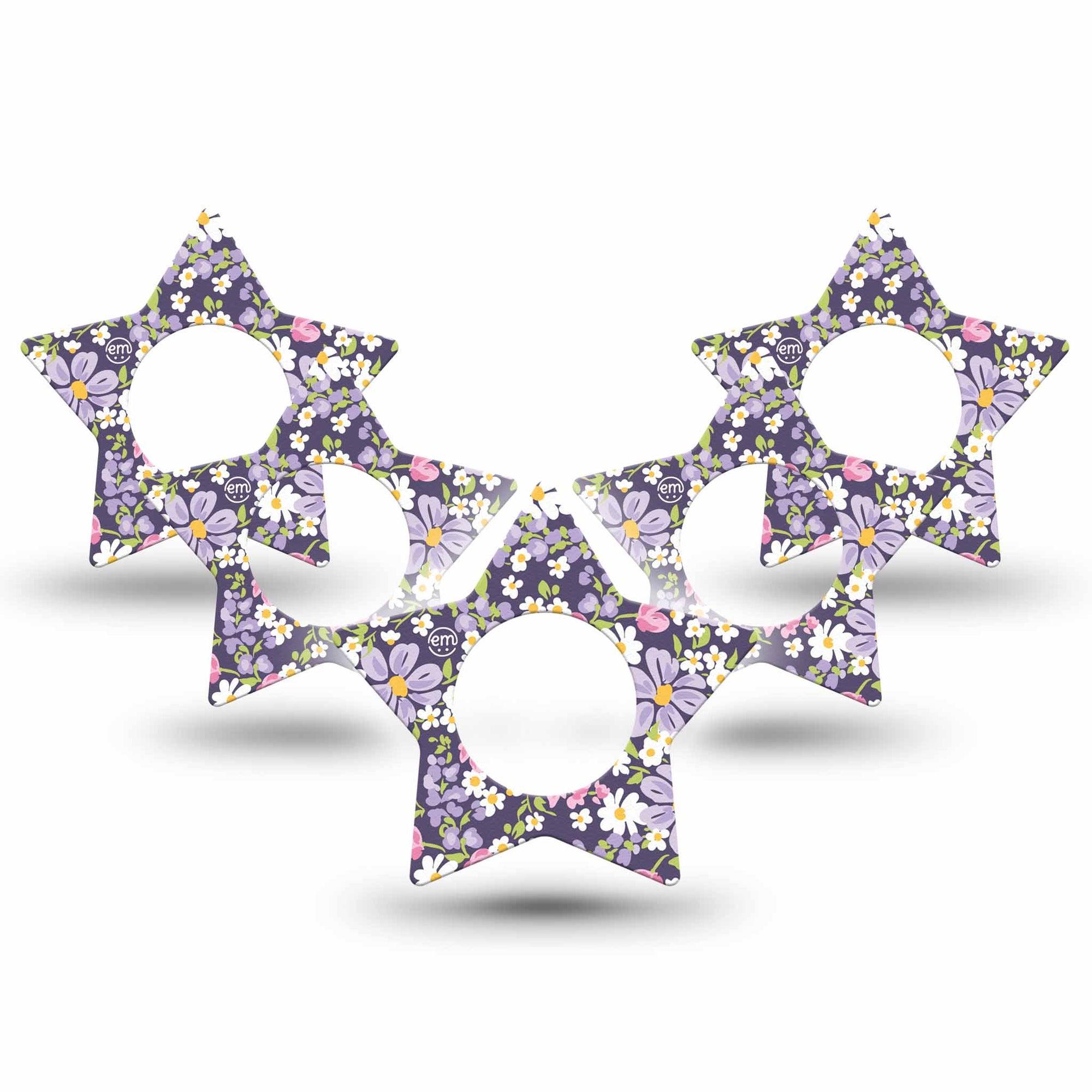 ExpressionMed Purple and Pink Flowers Freestyle Libre 2 and Libre 2 Plus Star Shape Tape, Abbott Lingo, 5-Pack Tape Small Purple Florals And Buds, Adhesive Tape CGM Design