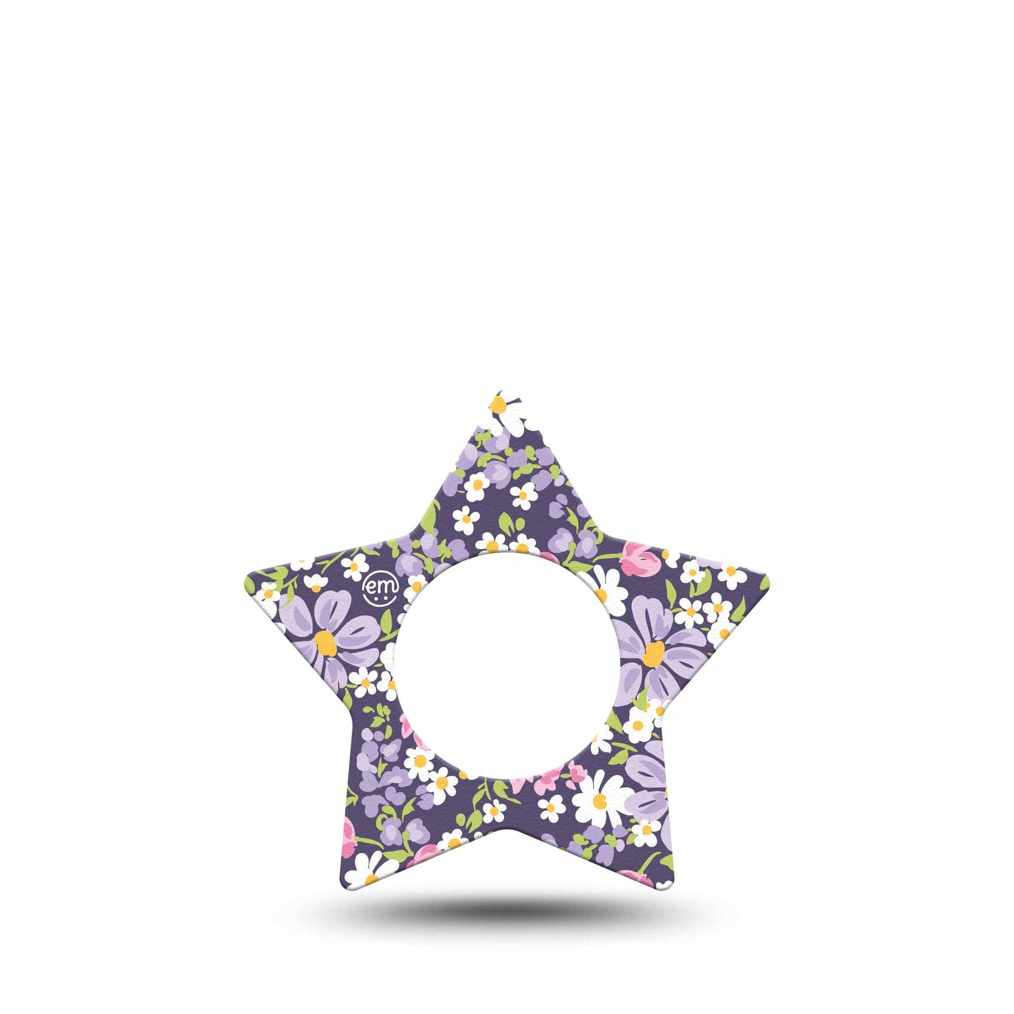 ExpressionMed Purple and Pink Flowers Freestyle Libre 2 and Libre 2 Plus Star Shape Tape, Abbott Lingo, Single Tape Cute Rose Daisy Blossoms, Adhesive Tape CGM Design