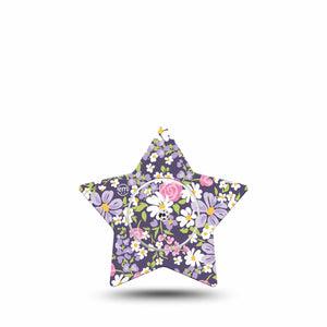ExpressionMed Purple and Pink Flowers Freestyle Libre 2 and Libre 2 Plus Star Shape Tape, Abbott Lingo, Single Tape and Single Sticker Daisy Rose Garden, Adhesive Tape CGM Design