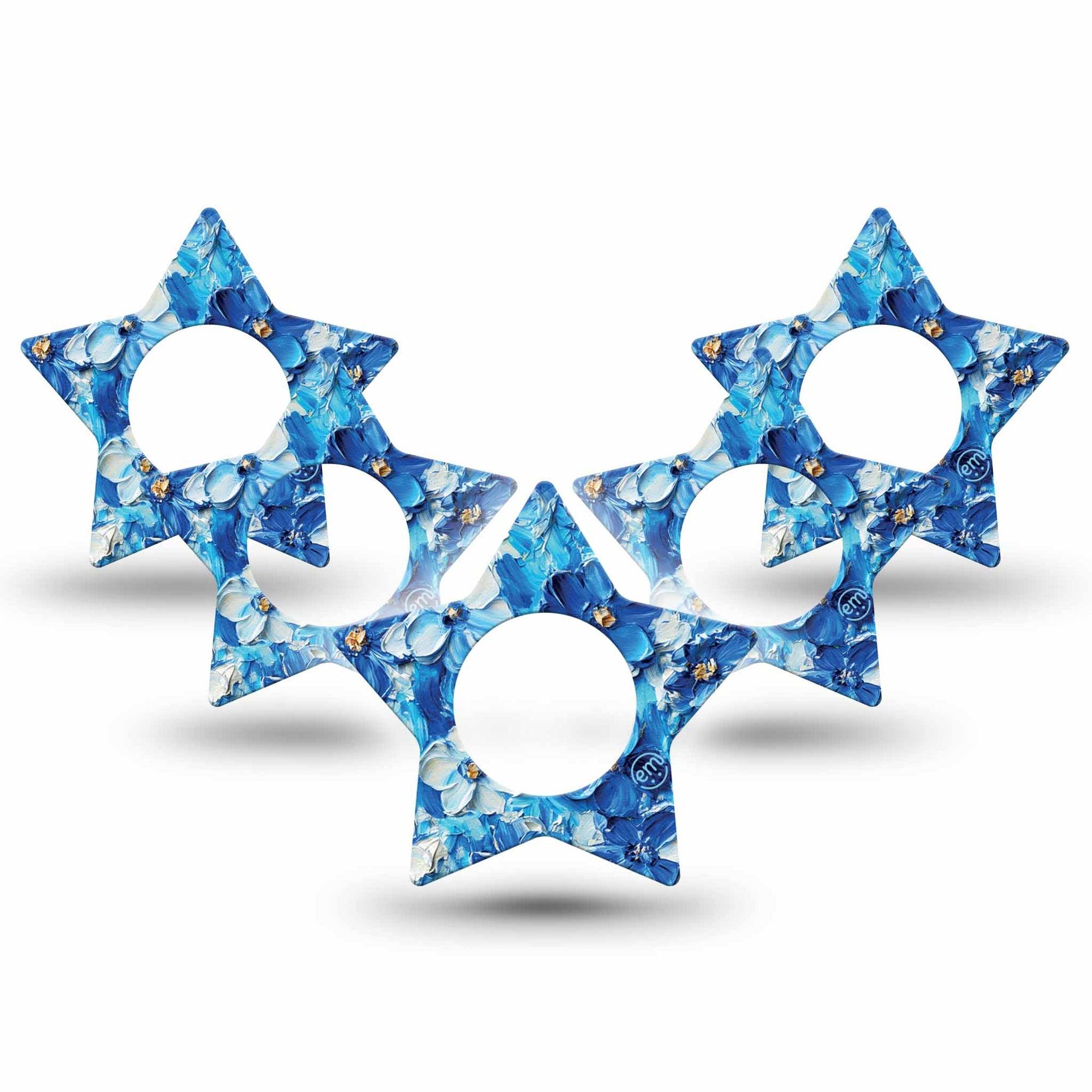 ExpressionMed Blue Paint Freestyle Libre 2 and Libre 2 Plus Star Shape Tape, Abbott Lingo, 5-Pack Tape Textured Paint Flowers, Adhesive Tape CGM Design