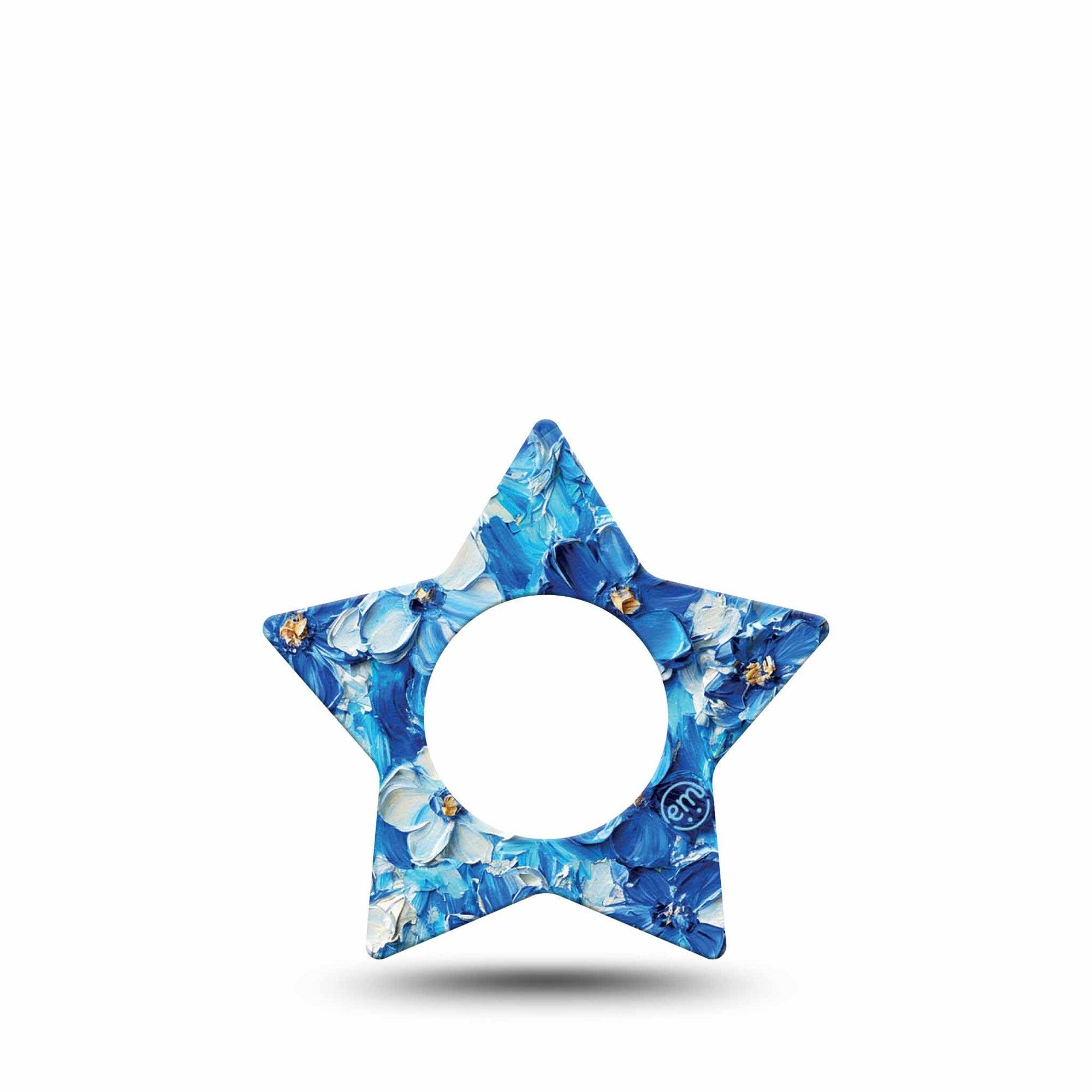 ExpressionMed Blue Paint Freestyle Libre 2 and Libre 2 Plus Star Shape Tape, Abbott Lingo, Single Tape Blue Painted Garden, Adhesive Tape CGM Design