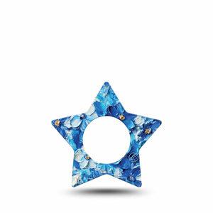 ExpressionMed Blue Paint Freestyle Libre 2 and Libre 2 Plus Star Shape Tape, Abbott Lingo, Single Tape Blue Painted Garden, Adhesive Tape CGM Design