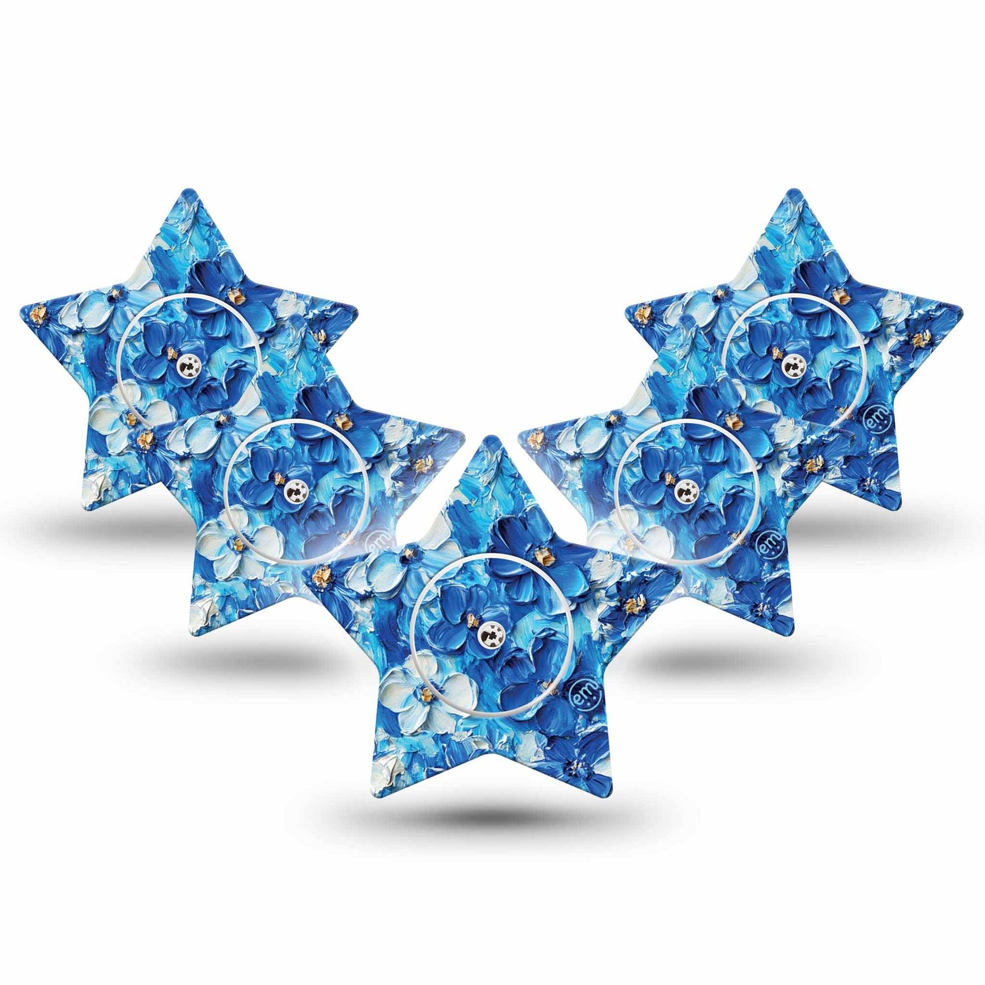 ExpressionMed Blue Paint Freestyle Libre 2 and Libre 2 Plus Star Shape Tape, Abbott Lingo, 5-Pack Tape and 5-Pack Sticker Oil Paint Florals, Adhesive Tape CGM Design