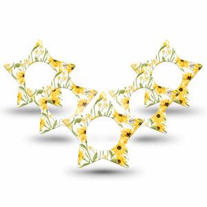 ExpressionMed Yellow Mosaic Floral Freestyle Libre 2 and Libre 2 Plus Star Shape Tape, Abbott Lingo, 5-Pack Tape Painted Summer Flowers, Adhesive Patch CGM Design