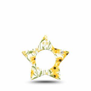 ExpressionMed Yellow Mosaic Floral Freestyle Libre 2 and Libre 2 Plus Star Shape Tape, Abbott Lingo, Single Tape Yellow Gold-Toned Garden, Adhesive Patch CGM Design
