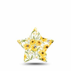 ExpressionMed Yellow Mosaic Floral Freestyle Libre 2 and Libre 2 Plus Star Shape Tape, Abbott Lingo, Single Tape and Single Sticker Painted Summer Flowers, Adhesive Patch CGM Design