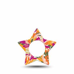 ExpressionMed Retro Brush Stroke Freestyle Libre 2 and Libre 2 Plus Star Shape Tape, Abbott Lingo, Single Tape Orange Pink Brush Stroke Pattern, Adhesive Tape CGM Design