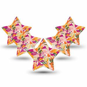 ExpressionMed Retro Brush Stroke Freestyle Libre 2 and Libre 2 Plus Star Shape Tape, Abbott Lingo, 5-Pack Tape and 5-Pack Sticker Orange Pink Brush Stroke Pattern, Adhesive Tape CGM Design