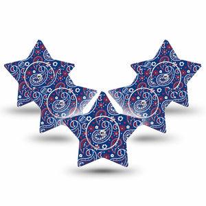 ExpressionMed Independence Paisley Freestyle Libre 2 and Libre 2 Plus Star Shape Tape, Abbott Lingo,  5-Pack Tape and 5-Pack Sticker Fun Summer Paisley, Adhesive Tape CGM Design