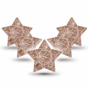 ExpressionMed Mocha Mousse Lace Freestyle Libre 2 and Libre 2 Plus Star Shape Tape, Abbott Lingo, 5-Pack Tape and 5-Pack Sticker Pantone Neutral Mousse, Adhesive Tape CGM Design
