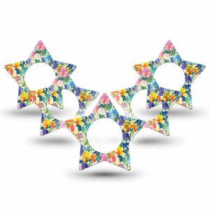 ExpressionMed Summer Fling Freestyle Libre 2 and Libre 2 Plus Star Shape Tape, Abbott Lingo, 5-Pack Tape Watercolor Petal Garden, Adhesive Tape CGM Design