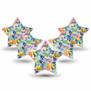 ExpressionMed Summer Fling Freestyle Libre 2 and Libre 2 Plus Star Shape Tape, Abbott Lingo, 5-Pack Tape and 5-Pack Sticker Watercolor Petal Garden, Adhesive Tape CGM Design