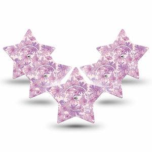 ExpressionMed Purple Daisy Freestyle Libre 2 and Libre 2 Plus Star Shape Tape, Abbott Lingo, 5-Pack Tape and 5-Pack Sticker Cute Purple Daisies, Adhesive Tape CGM Design