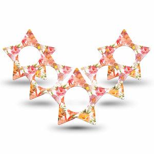 ExpressionMed Peach Dusk Freestyle Libre 2 and Libre 2 Plus Star Shape Tape, Abbott Lingo, 5-Pack Tape Charming Pink Orange Flowers, Adhesive Tape CGM Design