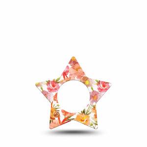 ExpressionMed Peach Dusk Freestyle Libre 2 and Libre 2 Plus Star Shape Tape, Abbott Lingo, Single Tape Peachy Florals, Adhesive Tape CGM Design