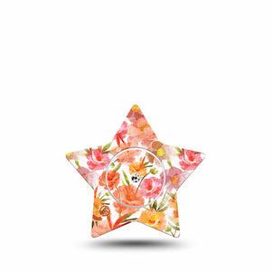 ExpressionMed Peach Dusk Freestyle Libre 2 and Libre 2 Plus Star Shape Tape, Abbott Lingo, Single Tape and Single Sticker Peachy Florals, Adhesive Tape CGM Design