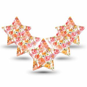 ExpressionMed Peach Dusk Freestyle Libre 2 and Libre 2 Plus Star Shape Tape, Abbott Lingo, 5-Pack Tape and 5-Pack Sticker Charming Pink Orange Flowers, Adhesive Tape CGM Design