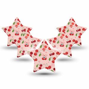 ExpressionMed Cherries Freestyle Libre 2 and Libre 2 Plus Star Shape Tape, Abbott Lingo, 5-Pack Tape and 5-Pack Sticker Red Cherries, Adhesive Tape CGM Design