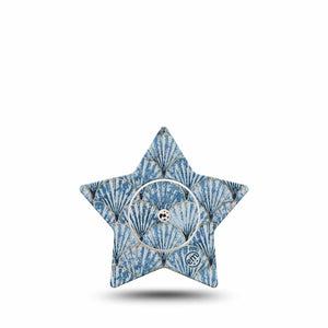 ExpressionMed Seashells Freestyle Libre 2 and Libre 2 Plus Star Shape Tape, Abbott Lingo, Single Tape and Single Sticker Summer Blue Sea Life, Adhesive Tape CGM Design