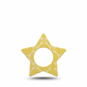 ExpressionMed Yellow Sundress Freestyle Libre 2 and Libre 2 Plus Star Shape Tape, Abbott Lingo, Single Tape Golden Ornamental Sunbursts, Adhesive Tape CGM Design