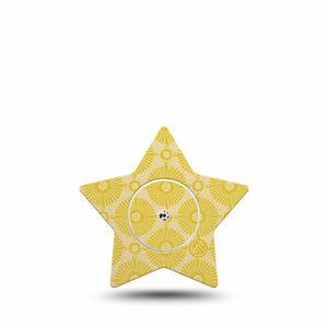 ExpressionMed Yellow Sundress Freestyle Libre 2 and Libre 2 Plus Star Shape Tape, Abbott Lingo, Single Tape and Single Sticker Golden Ornamental Sunbursts, Adhesive Tape CGM Design