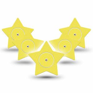 ExpressionMed Butter Yellow Freestyle Libre 2 and Libre 2 Plus Star Shape Tape, Abbott Lingo, 5-Pack Tape and 5-Pack Sticker Solid Color, Adhesive Tape CGM Design