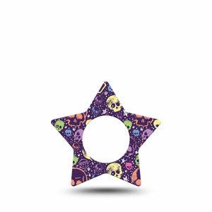 ExpressionMed Neon Skulls Freestyle Libre 2 and Libre 2 Plus Star Shape Tape, Abbott Lingo, Single Tape Purple and Neon Skulls, Adhesive Tape CGM Design