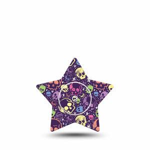ExpressionMed Neon Skulls Freestyle Libre 2 and Libre 2 Plus Star Shape Tape, Abbott Lingo, Single Tape and Single Sticker Purple and Neon Skulls, Adhesive Tape CGM Design