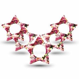 ExpressionMed Maroon Flowers Freestyle Libre 2 and Libre 2 Plus Star Shape Tape, Abbott Lingo,  5-Pack Tape Red Flowers With Stems, Adhesive Tape CGM Design