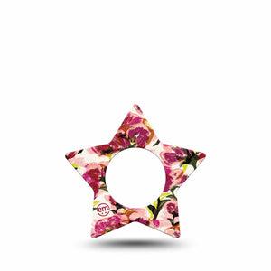 ExpressionMed Maroon Flowers Freestyle Libre 2 and Libre 2 Plus Star Shape Tape, Abbott Lingo, Single Tape Crimson Flowers, Adhesive Tape CGM Design