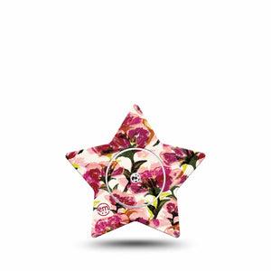 ExpressionMed Maroon Flowers Freestyle Libre 2 and Libre 2 Plus Star Shape Tape, Abbott Lingo, Single Tape and Single Sticker Crimson Flowers, Adhesive Tape CGM Design