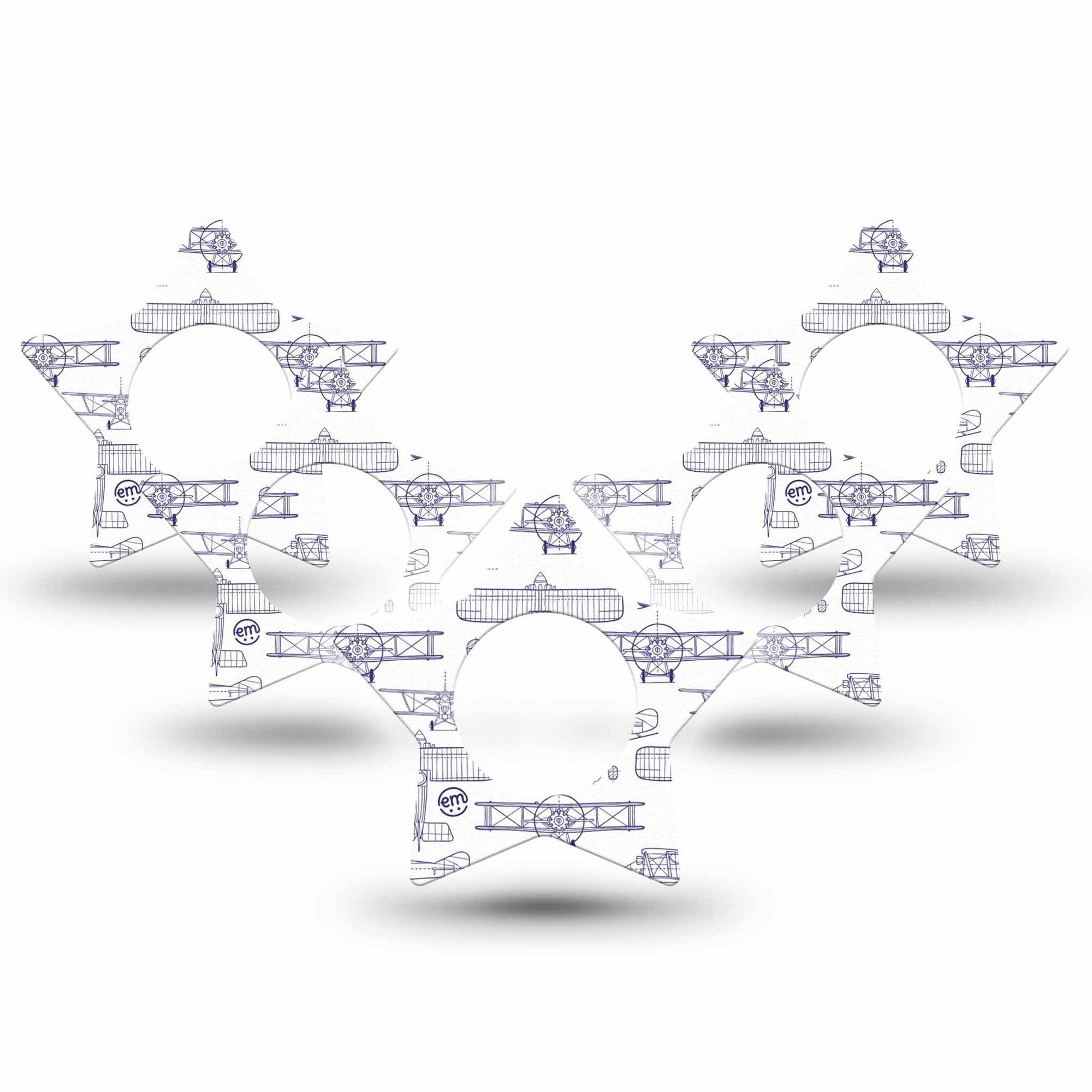 ExpressionMed Airplane Freestyle Libre 2 and Libre 2 Plus Star Shape Tape, Abbott Lingo,  5-Pack Tape Stenciled Aircraft, Adhesive Tape CGM Design