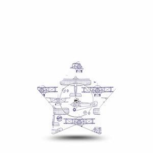 ExpressionMed Airplane Freestyle Libre 2 and Libre 2 Plus Star Shape Tape, Abbott Lingo, Single Tape and Single Sticker Navy Stenciled Planes, Adhesive Tape CGM Design
