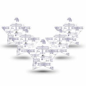 ExpressionMed Airplane Freestyle Libre 2 and Libre 2 Plus Star Shape Tape, Abbott Lingo, 5-Pack Tape and 5-Pack Sticker Stenciled Aircraft, Adhesive Tape CGM Design
