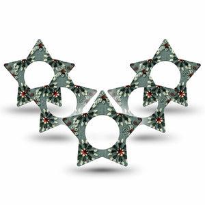 ExpressionMed Green Embroidery Freestyle Libre 2 and Libre 2 Plus Star Shape Tape, Abbott Lingo, 5-Pack Tape Geometrical Flower Knit Inspired, Adhesive Tape CGM Design