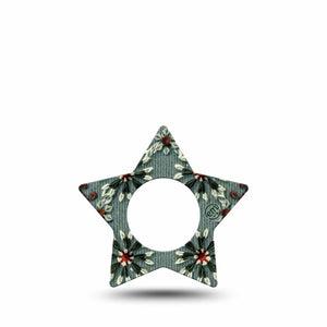 ExpressionMed Green Embroidery Freestyle Libre 2 and Libre 2 Plus Star Shape Tape, Abbott Lingo, Single Tape Green Tone Florals, Adhesive Tape CGM Design