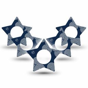 ExpressionMed Blue Swirls Freestyle Libre 2 and Libre 2 Plus Star Shape Tape, Abbott Lingo, 5-Pack Tape Winding Spirals, Adhesive Tape CGM Design