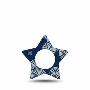 ExpressionMed Blue Swirls Freestyle Libre 2 and Libre 2 Plus Star Shape Tape, Abbott Lingo, Single Tape Deep Blue Twists, Adhesive Tape CGM Design