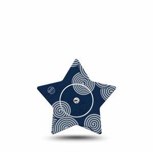 ExpressionMed Blue Swirls Freestyle Libre 2 and Libre 2 Plus Star Shape Tape, Abbott Lingo, Single Tape and Single Sticker Deep Blue Twists, Adhesive Tape CGM Design
